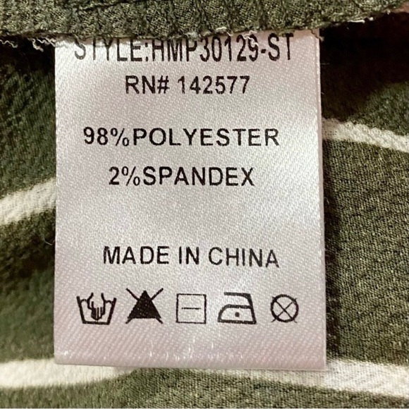 Haute Monde Dark Olive Striped Jumpsuit Size Medium Wide Legs Elastic Waist - Picture 12 of 15